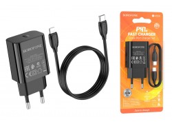 Сетевое зарядное устройство USB-C + кабель Type-C BOROFONE BA65A PD20W (черный)