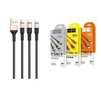 Кабель USB 3 в 1 HOCO X26 lightning/Micro/Type-c (черно-золотистый) 1м
