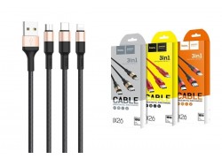 Кабель USB 3 в 1 HOCO X26 lightning/Micro/Type-c (черно-золотистый) 1м