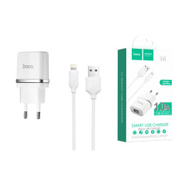 Сетевое зарядное устройство USB + кабель Lightning HOCO C11 1000 mAh(белый)