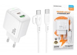 Сетевое зарядное устройство USB + USB-C + кабель Type-C BOROFONE BAS44A Potential PD20W+QC3.0 (белый)