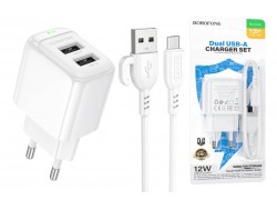 Сетевое зарядное устройство 2USB + кабель MicroUSB BOROFONE BAS41A Potential (белый)