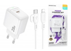 Сетевое зарядное устройство USB-C + кабель Lightning - Type-C BOROFONE BAS43A Potential PD20W (белый)
