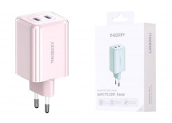 Сетевое зарядное устройство USB THREEKEY TK-111 (EU) Intelligent Shunt 35w Dual TYPE-C Port Gallium Nitride Charger (розовый) (LUX от XO)