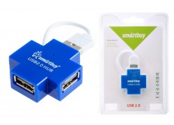 Разветвитель USB HUB 2.0 Хаб Smartbuy 6900, 4 порта, голубой (SBHA-6900-B)