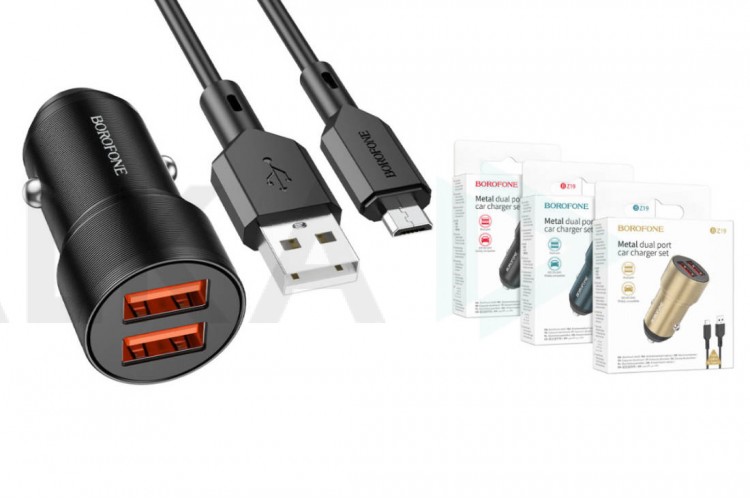 Автомобильное зарядное устройство АЗУ USB + кабель MicroUSB BOROFONE BZ19 (черный)