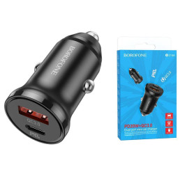 Автомобильное зарядное устройство АЗУ USB + USB-C BOROFONE BZ18A PD 20W + QC3.0 (черный)