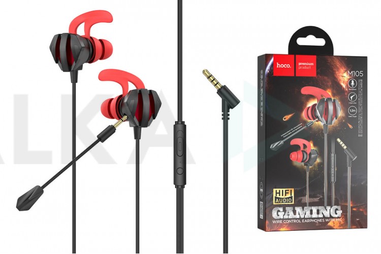 Наушники вакуумные проводные HOCO M105 Sharp wire control gaming earphones with microphone (черный)