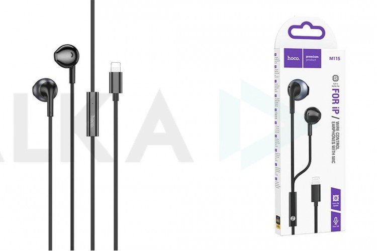 Наушники вакуумные проводные HOCO M115 Sagacious universal earphones with microphone штекер Lightning (черный)