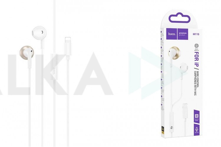 Наушники вакуумные проводные HOCO M115 Sagacious universal earphones with microphone штекер Lightning (белый)