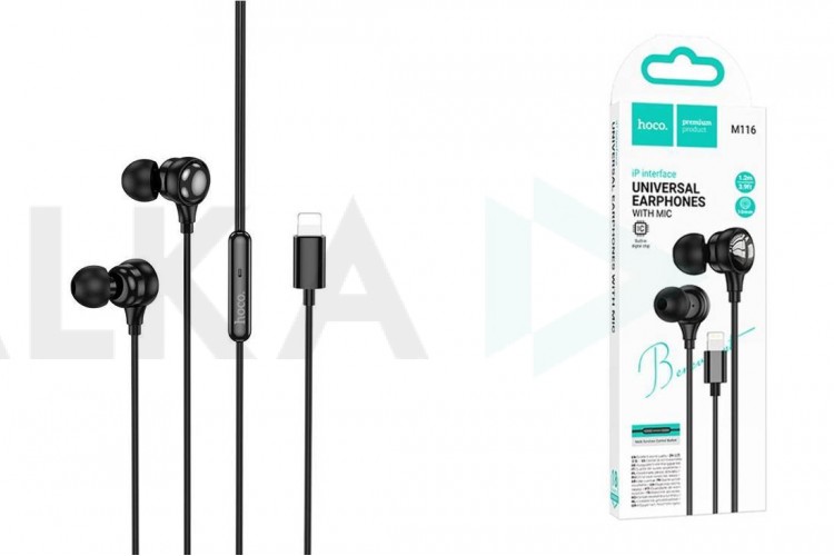 Наушники вакуумные проводные HOCO M116 Benevolent universal digital earphones with microphone штекер Lightning (черный)