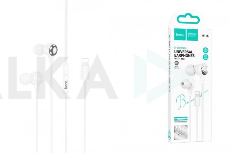 Наушники вакуумные проводные HOCO M116 Benevolent universal digital earphones with microphone штекер Lightning (белый)