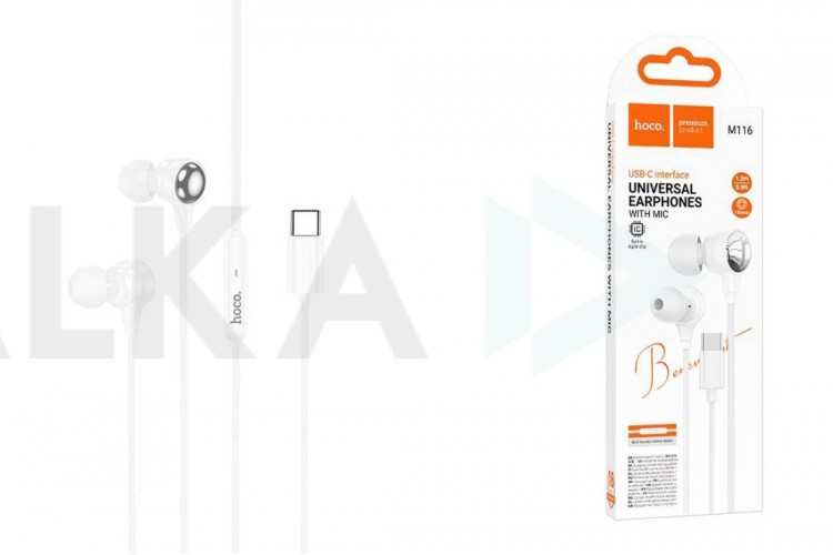 Наушники вакуумные проводные HOCO M116 Benevolent universal digital earphones with microphone штекер Type-C (белый)