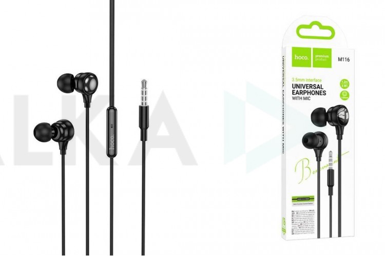 Наушники вакуумные проводные HOCO M116 Benevolent universal earphones with microphone (черный)