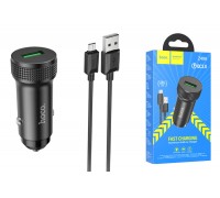 Автомобильное зарядное устройство АЗУ USB + кабель MicroUSB HOCO Z49A Level QC3.0 (черный)