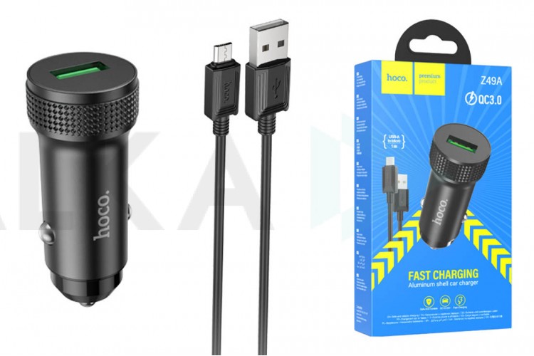 Автомобильное зарядное устройство АЗУ USB + кабель MicroUSB HOCO Z49A Level QC3.0 (черный)