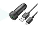 Автомобильное зарядное устройство АЗУ USB + кабель MicroUSB HOCO Z49A Level QC3.0 (черный)