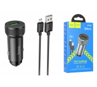 Автомобильное зарядное устройство АЗУ USB + кабель MicroUSB HOCO Z49A Level QC3.0 (серый)