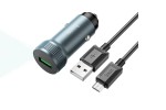 Автомобильное зарядное устройство АЗУ USB + кабель MicroUSB HOCO Z49A Level QC3.0 (серый)