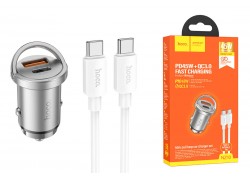 Автомобильное зарядное устройство АЗУ USB + Type-C + кабель Type-C HOCO NZ10 Handy PD45W + QC3.0 (серебристый)