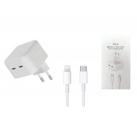 Сетевое зарядное устройство 2USB-C + кабель Lightning - Type-C APPL 35W (copy orig) (Белый)