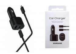 Автомобильное зарядное устройство АЗУ USB + Type-C + кабель Type-C - Type-C Samsung Super Fast (45W+15W) (Черный)