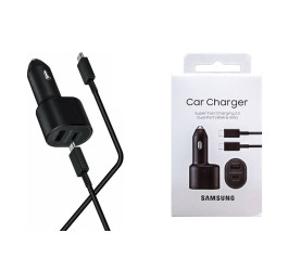 Автомобильное зарядное устройство АЗУ USB + Type-C + кабель Type-C - Type-C Samsung Super Fast (45W+15W) (Черный)
