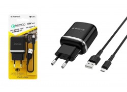Сетевое зарядное устройство USB + кабель MicroUSB BOROFONE BA36A QC3.0 3000mAh (черный)