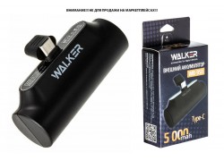 Универсальный дополнительный аккумулятор Power Bank Walker WB-950 Mini, 5000 mAh, Li-Pol, 2.1A вх/вых, Type-c, индик, подставка, черное