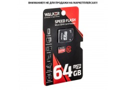 Карта памяти microSD WALKER 64 Gb Class 10 95-30 Мб/с UHS-1 с адаптером