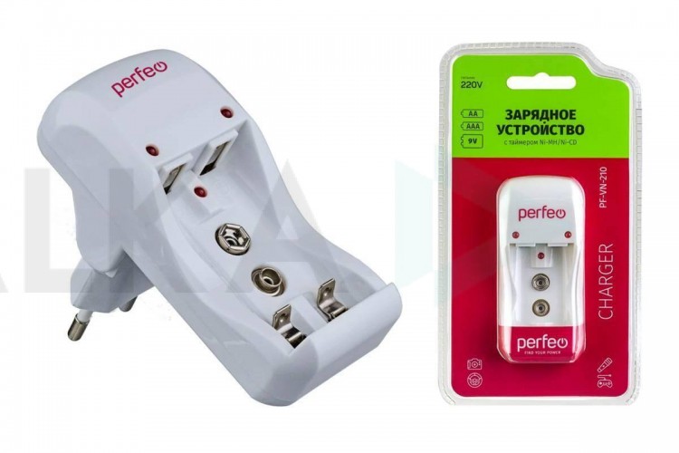 Зарядное устройство для аккумуляторов Perfeo PF-VN-210 Ni-MH/CD, 220V, 2 слота, AA/AAA/9V, таймер