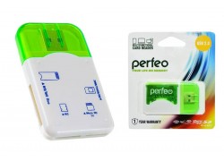 Картридер Perfeo Card Reader SD/MMC+Micro SD+MS+M2, (PF-VI-R010 Green) зеленый