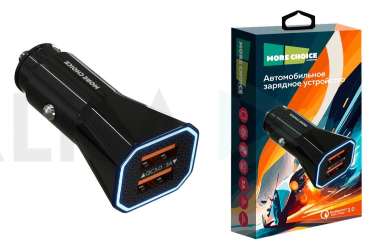 Автомобильное зарядное устройство 2USB More choice AC24QC 3.0A (Black)