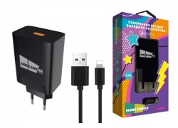 Сетевое зарядное устройство USB + кабель Lightning More choice NC52QCi 3.0A QC3.0 быстрая зарядка (Black)