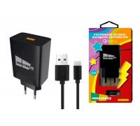 Сетевое зарядное устройство USB + кабель Type-C More choice NC52QCa 3.0A QC3.0 быстрая зарядка (Black)