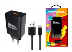 Сетевое зарядное устройство USB + кабель Type-C More choice NC52QCa 3.0A QC3.0 быстрая зарядка (Black)