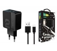 Сетевое зарядное устройство 2USB + кабель MicroUSB More choice NC46m  2.4A 1м (Black Black)