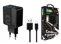 Сетевое зарядное устройство 2USB + кабель MicroUSB More choice NC46m  2.4A 1м (Black Black)