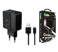 Сетевое зарядное устройство 2USB + кабель Lightning More choice NC46i 2.4A 1м (Black Black)