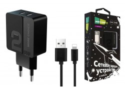 Сетевое зарядное устройство 2USB + кабель Lightning More choice NC46i 2.4A 1м (Black Black)