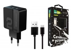 Сетевое зарядное устройство 2USB + кабель Type-C More choice NC46a 2.4A 1м (Black Black)