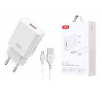 Сетевое зарядное устройство USB + кабель MicroUSB XO L127  (EU) USB-A QC18W Fast Charger new logo, белый