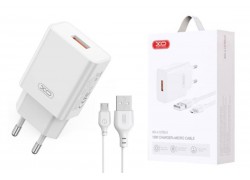 Сетевое зарядное устройство USB + кабель MicroUSB XO L127  (EU) USB-A QC18W Fast Charger new logo, белый