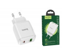 Сетевое зарядное устройство USB + USB-C HOCO N5 Favor dual PD 20W (для iPhone 11-12 серий) (белый)