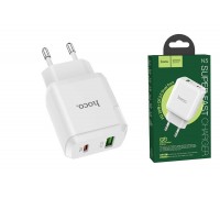 Сетевое зарядное устройство USB + USB-C HOCO N5 Favor dual PD 20W (для iPhone 11-12 серий) (белый)