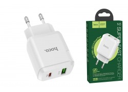 Сетевое зарядное устройство USB + USB-C HOCO N5 Favor dual PD 20W (для iPhone 11-12 серий) (белый)