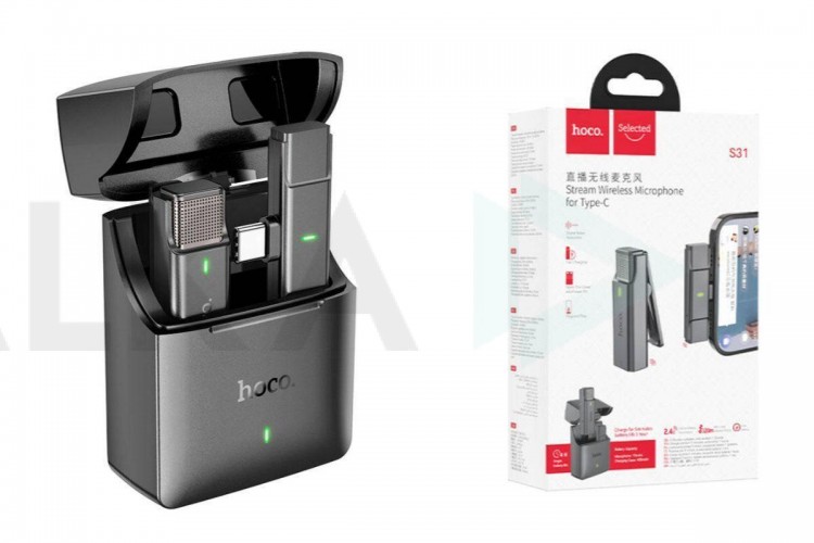 Микрофон беспроводной петличка HOCO S31 Stream wireless microphone + receiver Type-C серый