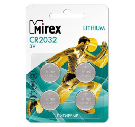 Батарейка литиевая Mirex CR2032 3V цена за блистер 4 шт  (23702-CR2032-E4)
