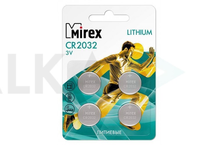 Батарейка литиевая Mirex CR2032 3V цена за блистер 4 шт  (23702-CR2032-E4)