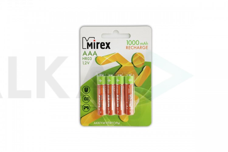 Аккумулятор Ni-MH Mirex HR03 / AAA 1000mAh 1,2V цена за 4 шт, блистер 23702-HR03-10-E4